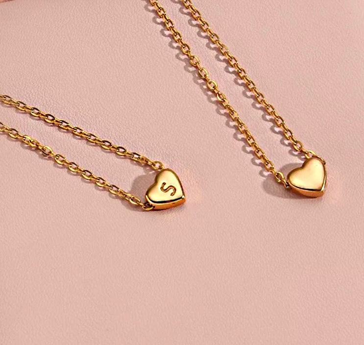Gold Heart Initial Necklace