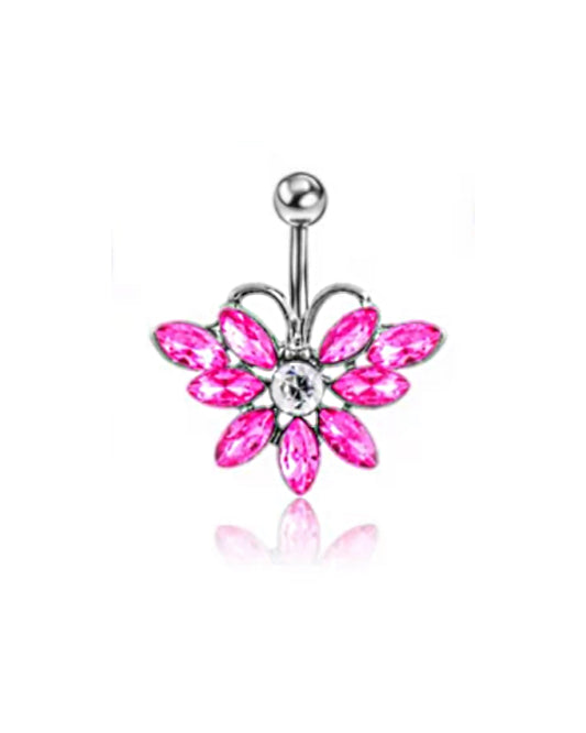 PINK RHINESTONE BUTTERFLY Belly Ring